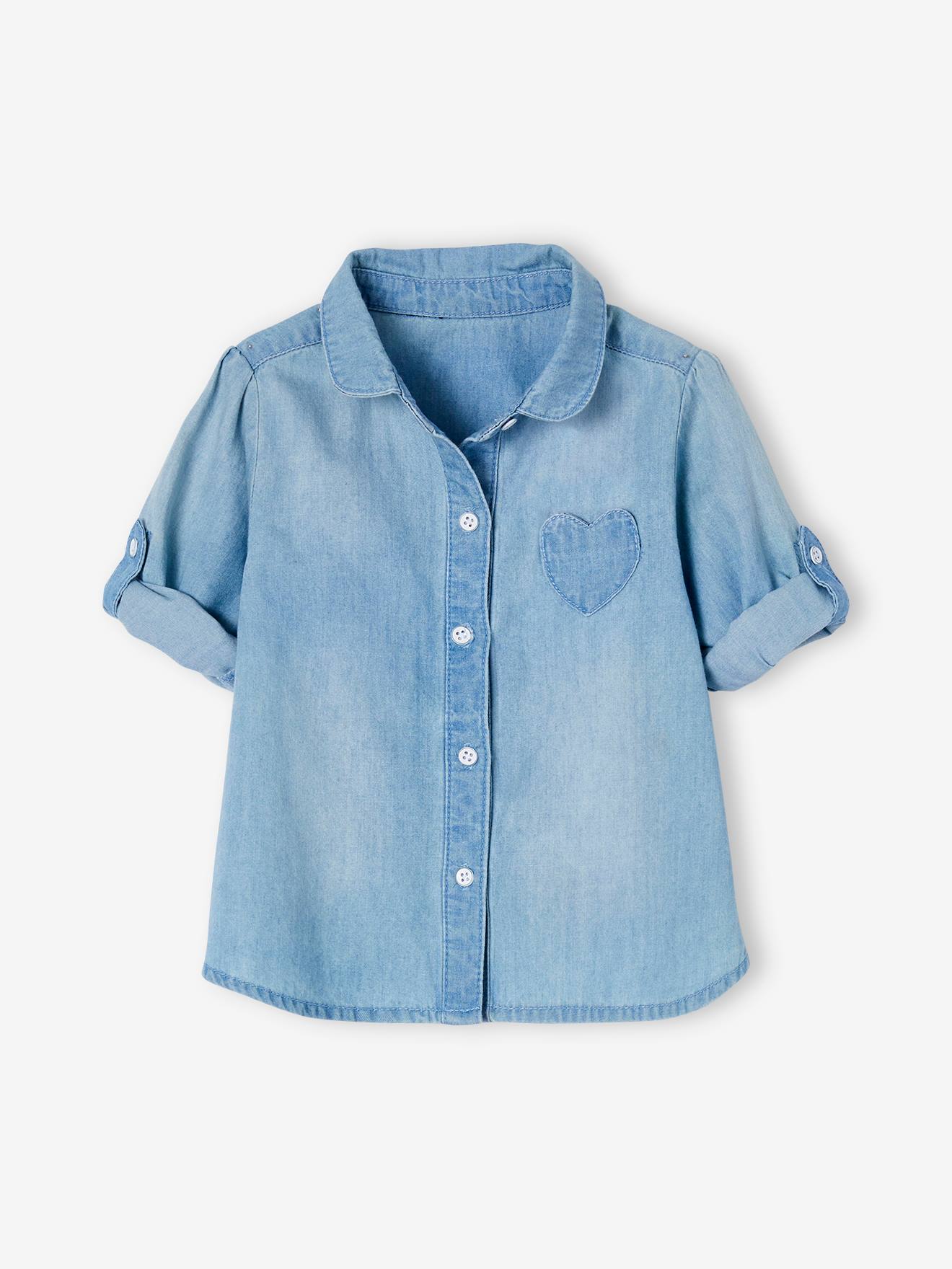 Vertbaudet Mädchen Baby Jeansbluse Oeko-Tex, personalisierbar - bleached