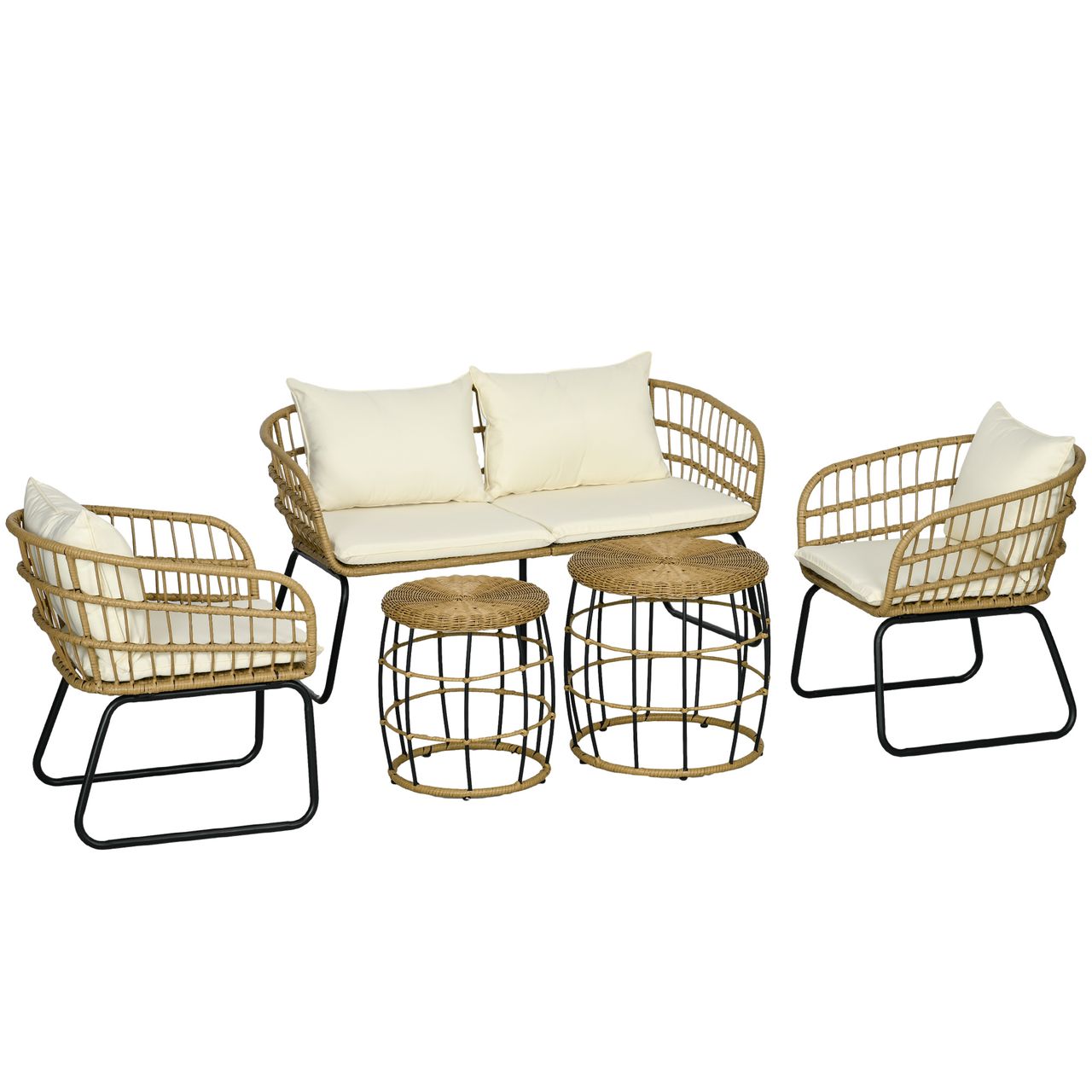Outsunny 5 tlg. Rattan Gartenmöbel-Set, Gartengarnitur Sitzgruppe mit Kissen