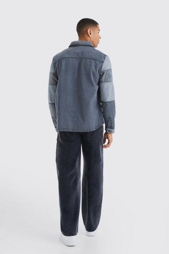 Patchwork Denim-Overshirt mit Acid-Waschung
