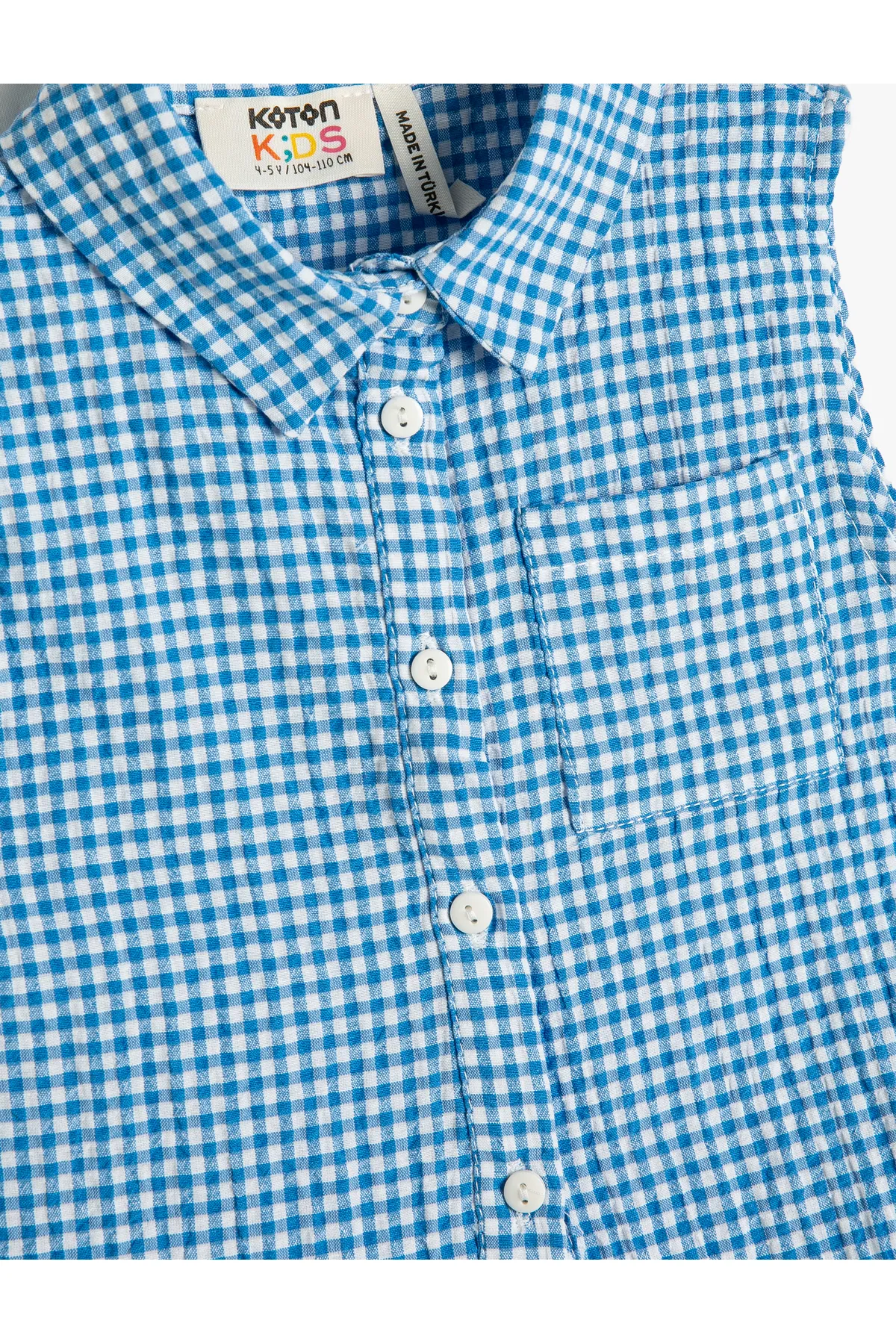 Koton  Kurzes, ärmelloses Hemd mit Gingham-Kragen und Taillenschnürung