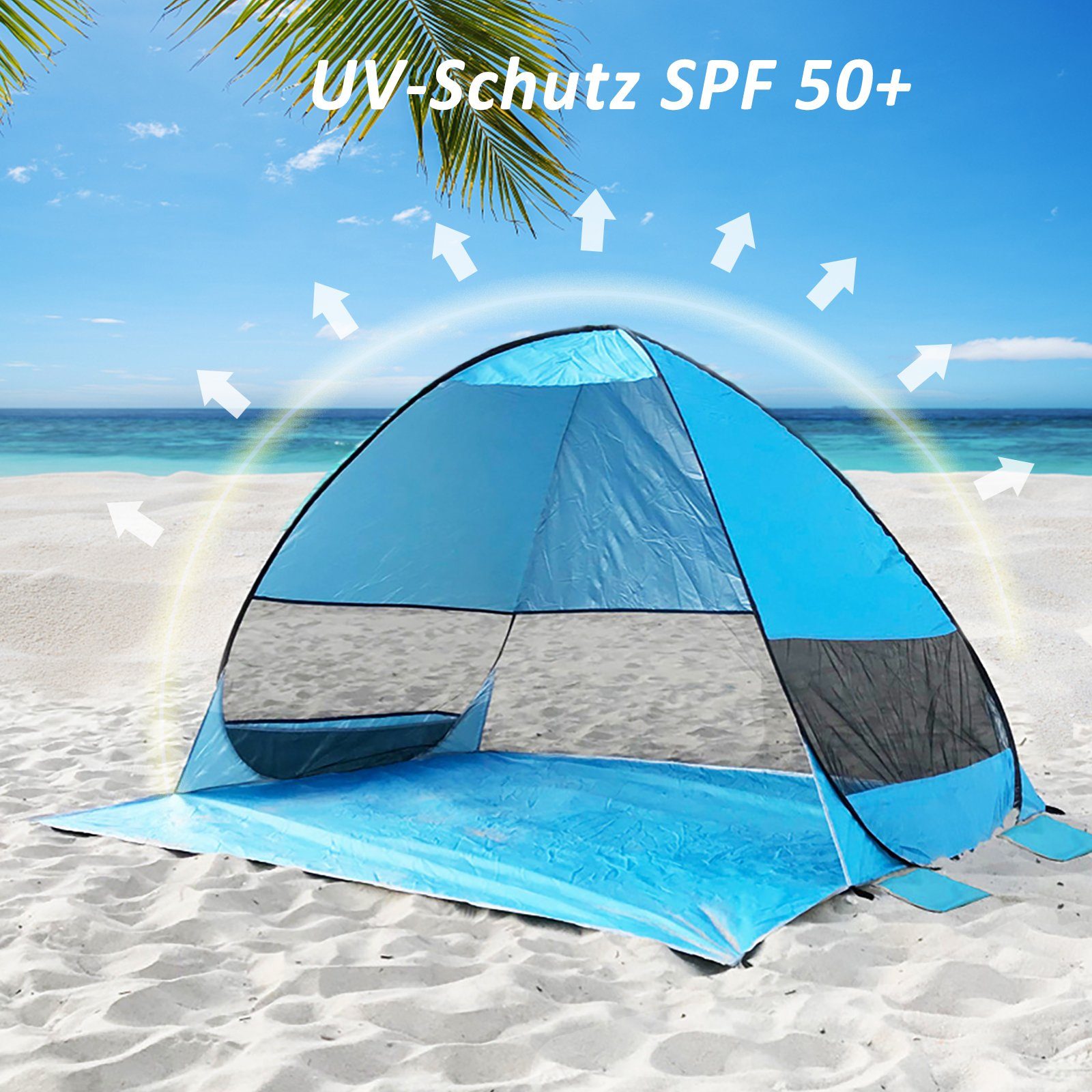 CALIYO Strandmuschel Strandmuschel Pop Up Strandzelt Automatisches Sonnenschutz Strand, mit UV-Schutz, für (2-3) Personen Familie Strand Camping, Garten