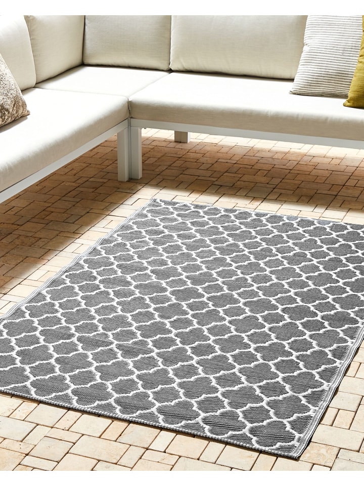 Beliani Outdoorteppich SURAT in Grau/Weiß - (W) 120 x (H) 0.5 x (L) 180 cm günstig kaufen onesize