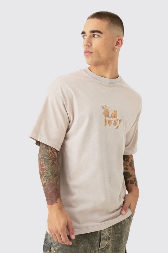 T-Shirt mit Acid-Waschung und M-Print