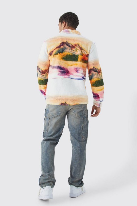 Borg-Overshirt mit Mountain-Print