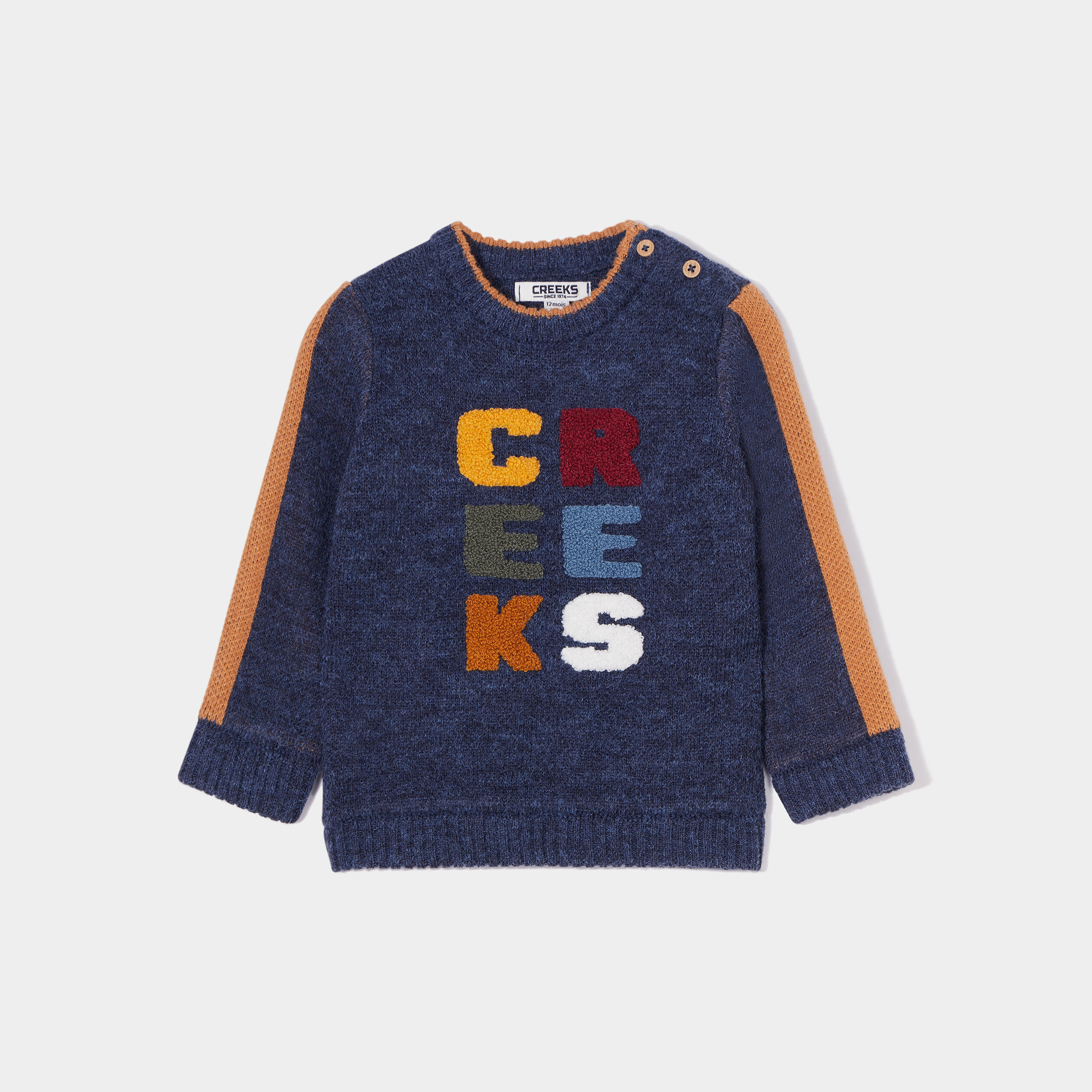 Pull col rond boutonné à l'épaule Creeks bleu marine bébé garçon | La Halle