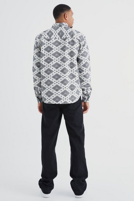 Tall langärmliges Oversize Jacquard Overshirt