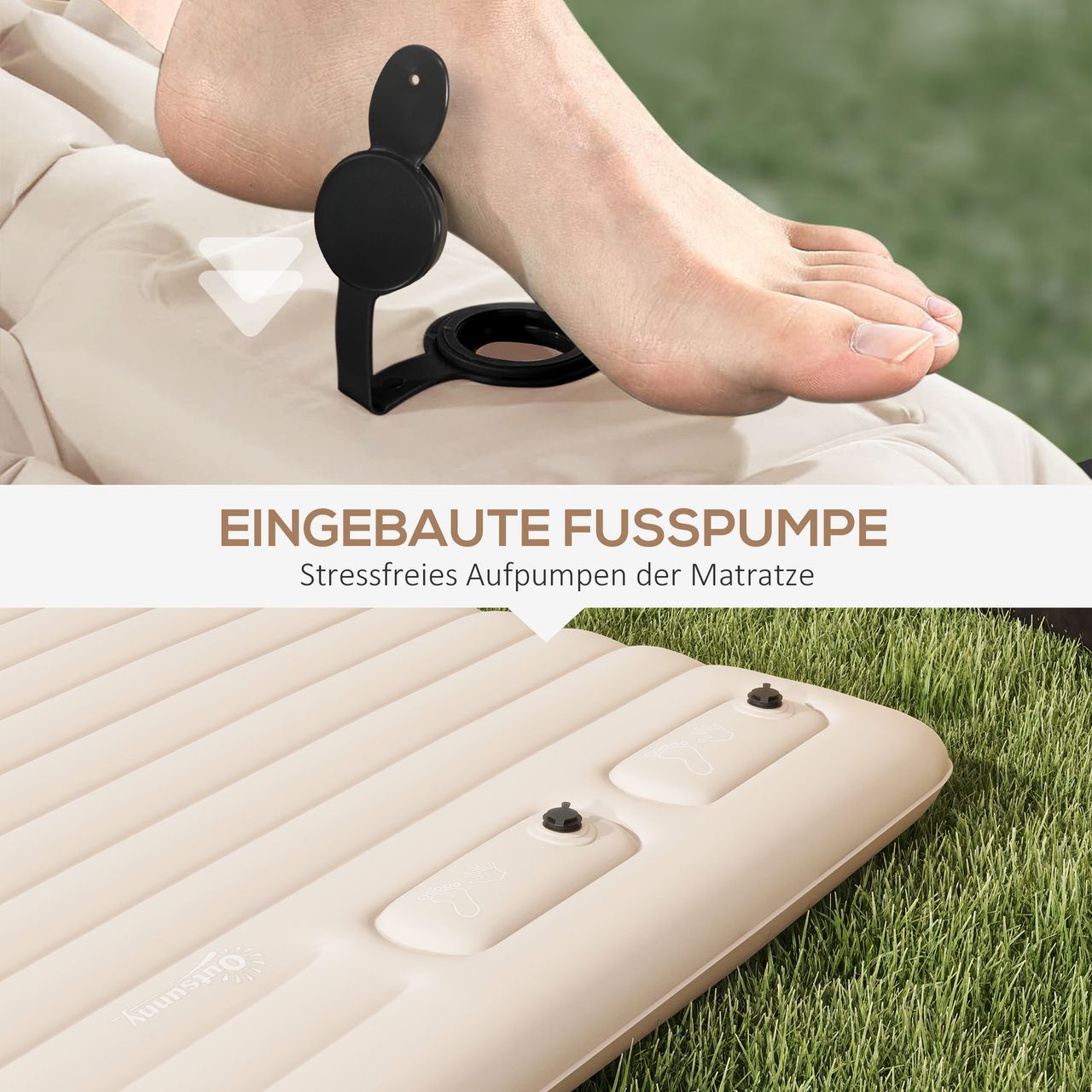 Outsunny Luftbett, Luftmatratze, Faltbar Campingbett für 2 Personen, Weiß
