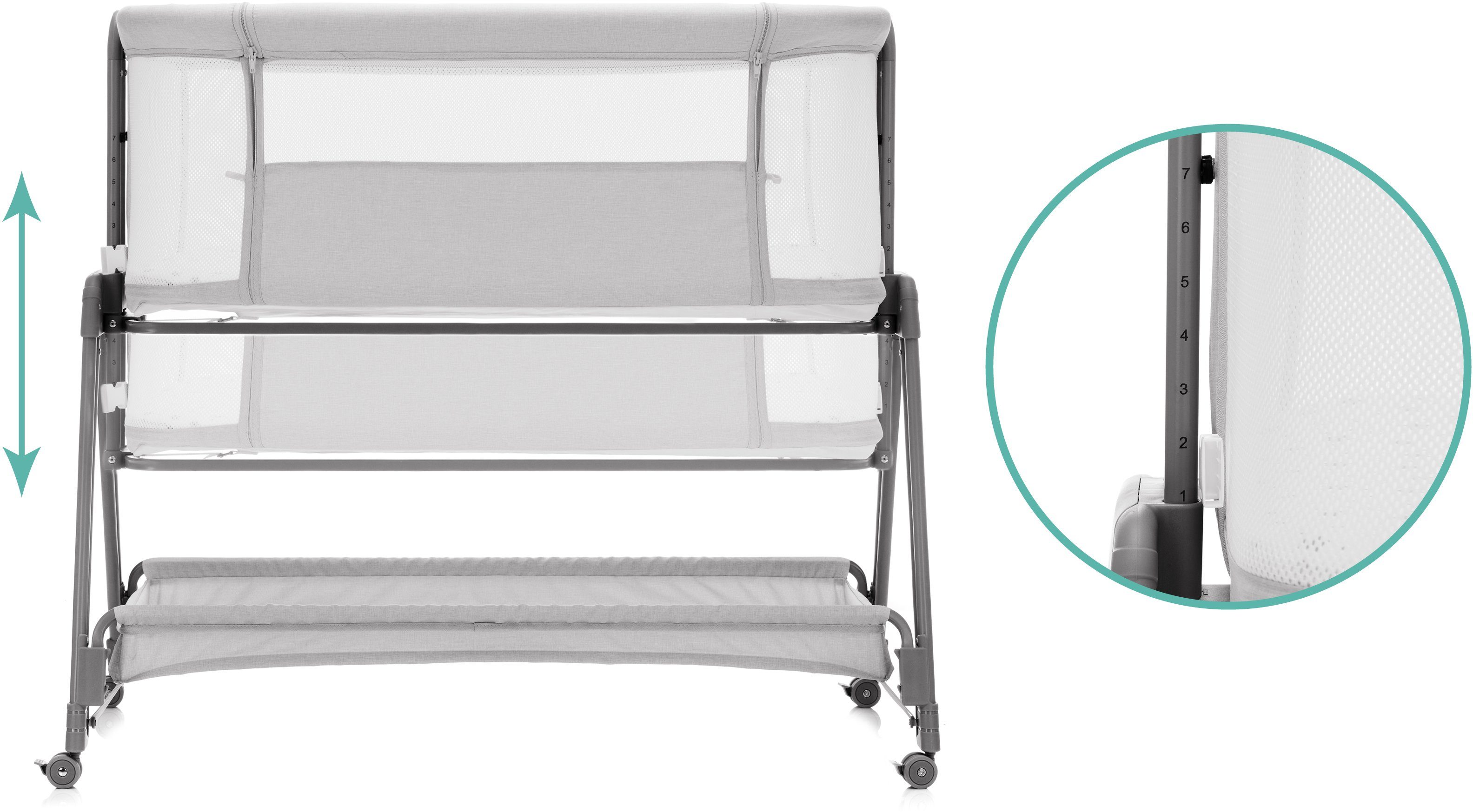 Fillikid Beistellbett Dream, stone, mit Reisetasche und Matratze