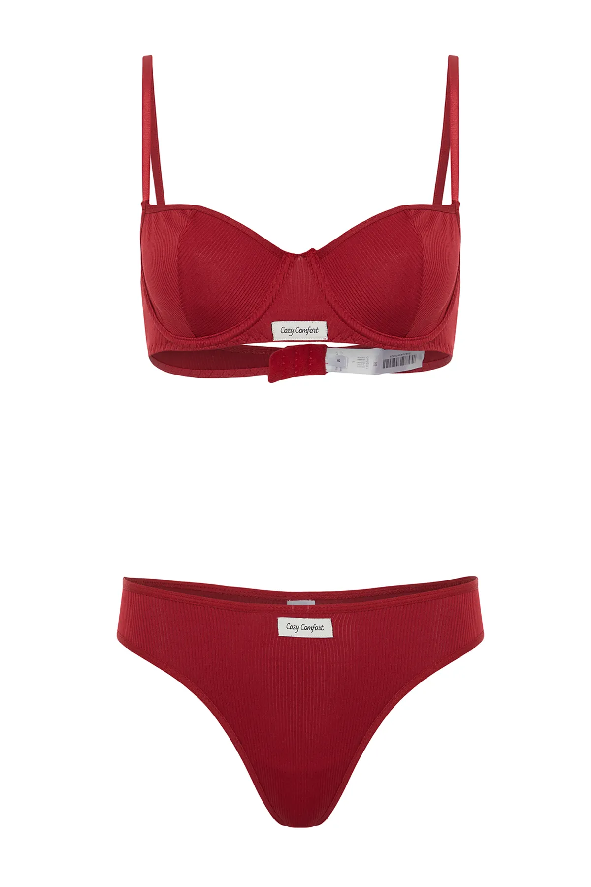 Trendyol Collection  Burgunderrotes Dessous-Set aus Strick mit Kordel und Etikett, ohne Kappe THMSS24CC00029