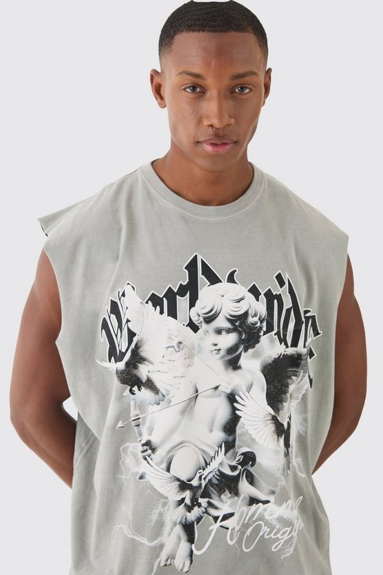 Kastiges Oversize Tanktop mit Renaissance Worldwide Print