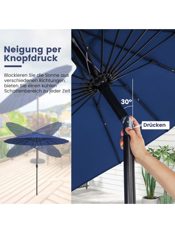 COSTWAY Sonnenschirm mit Kurbel 265cm in Blau günstig kaufen onesize