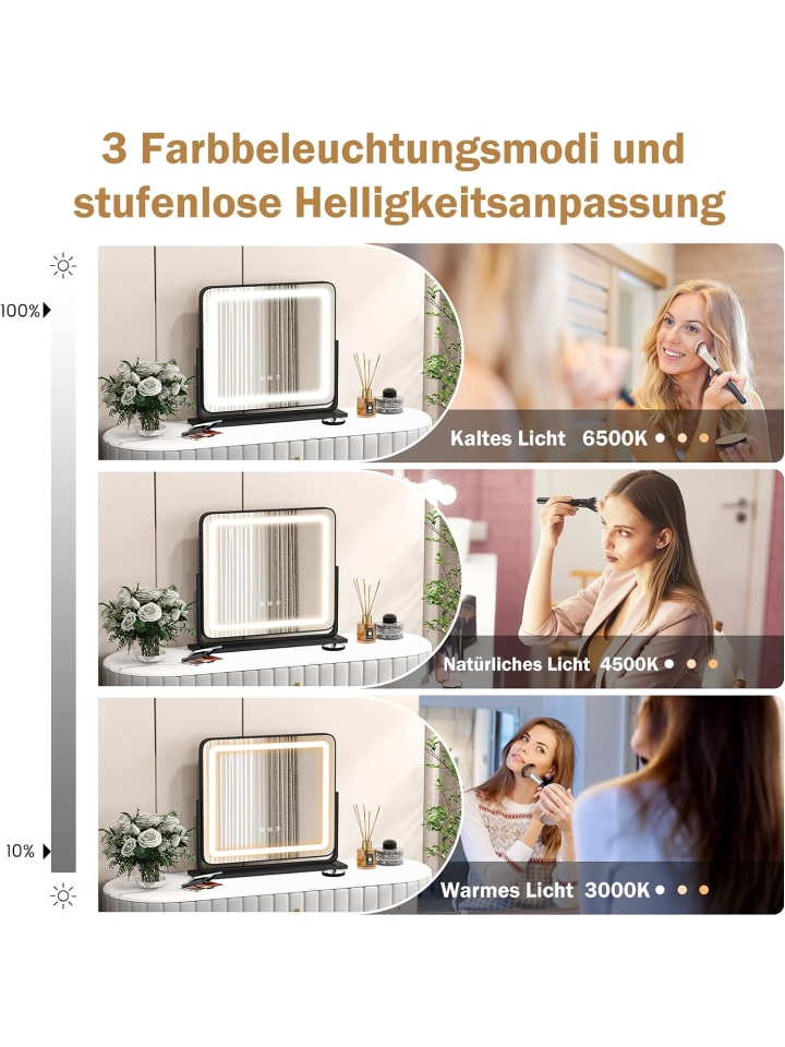 COSTWAY Kosmetikspiegel mit 3 Lichtfarben in Schwarz günstig kaufen 48 cm