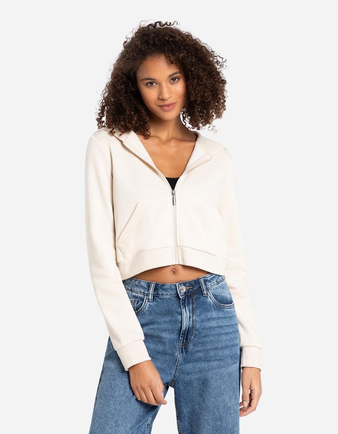 Cropped Sweatjacke - einfarbig