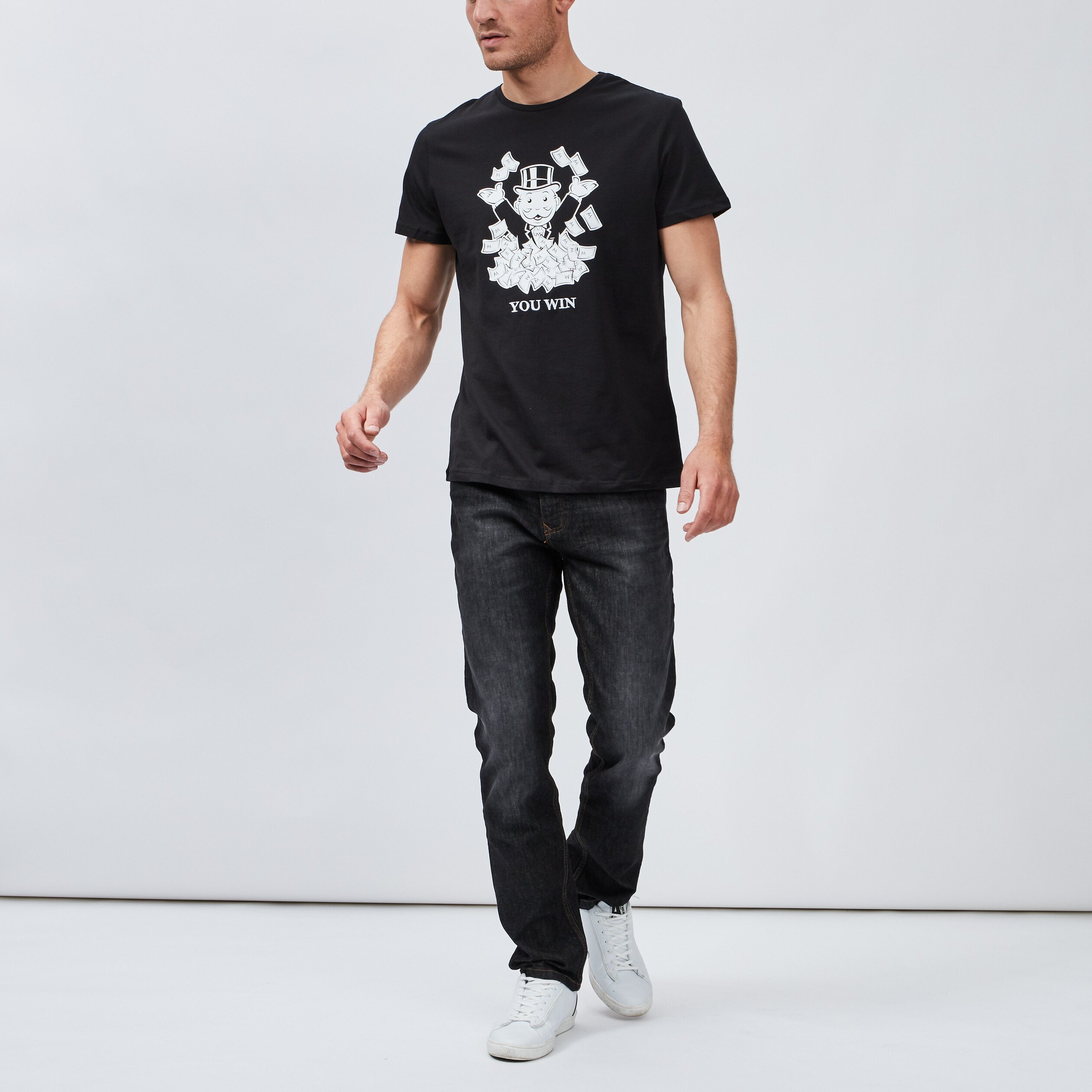 Jeans straight effet délavé noir homme | La Halle
