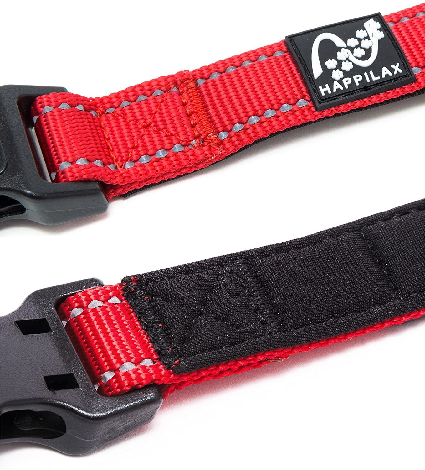 Happilax Hunde-Halsband Hundehalsband gepolstert, größenverstellbar & reflektierend, Rot S Nylon