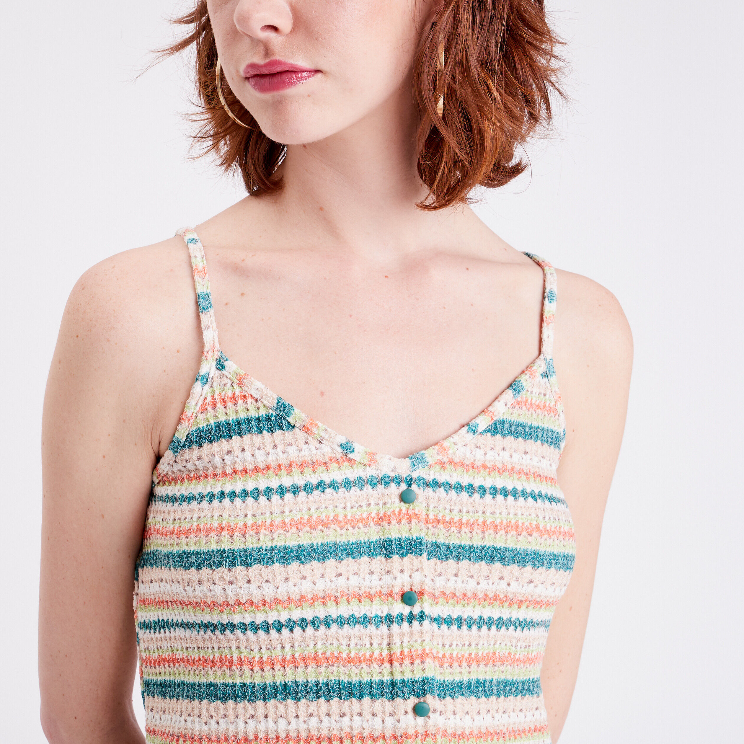 Débardeur crochet bretelles vert femme | Cache Cache