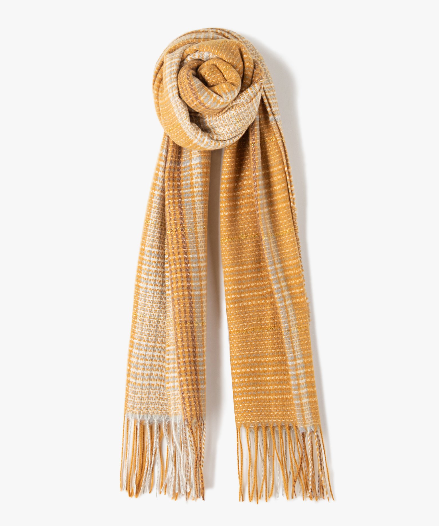 Echarpe large tissée avec fils pailletés femme jaune | GEMO