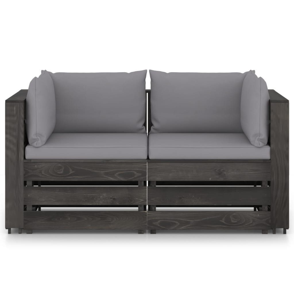 vidaXL Gartenlounge-Set 2-Sitzer Outdoor-Sofa mit Kissen Grau Imprägniertes Kiefernholz