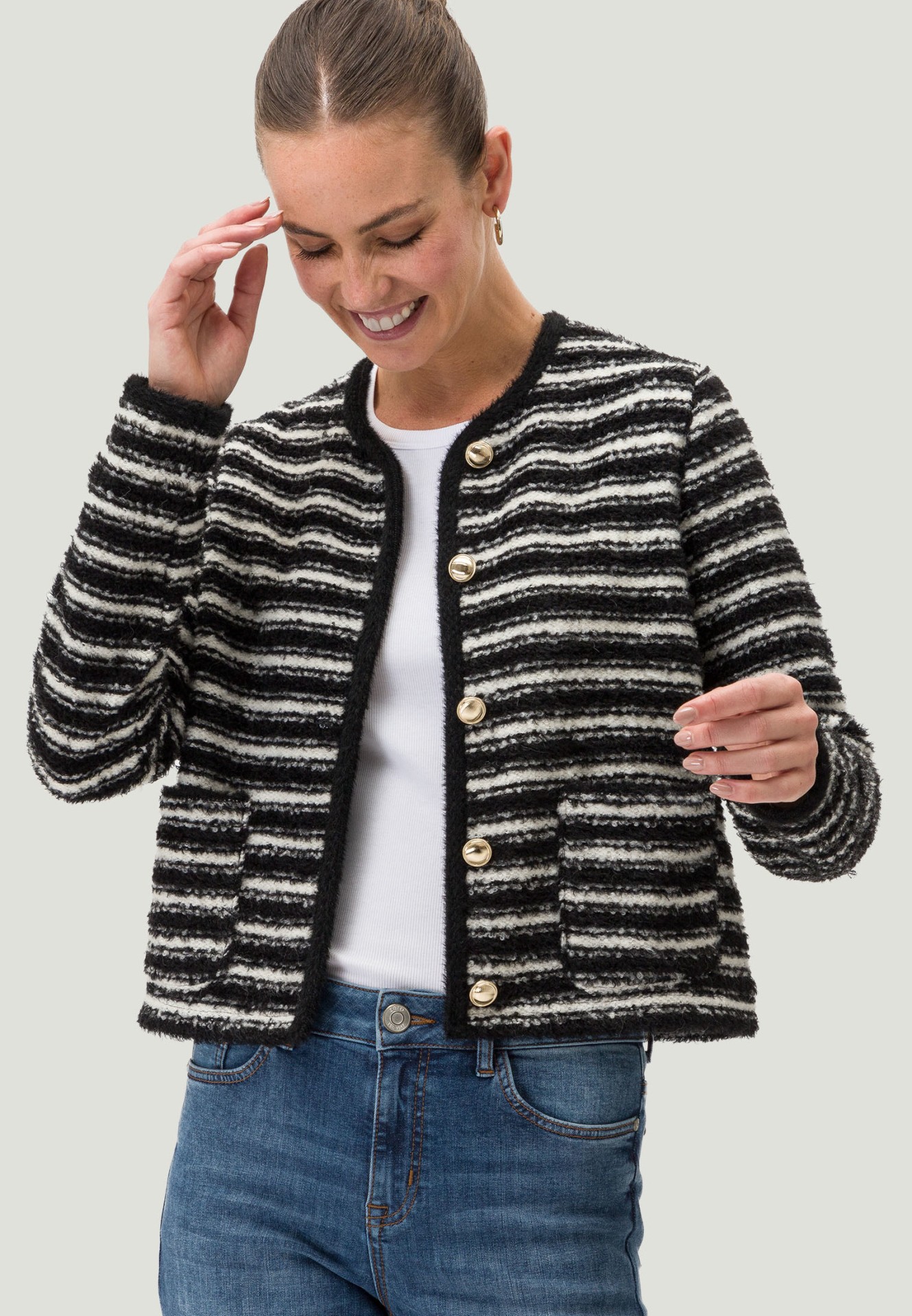 Bouclè Jacke mit Streifen