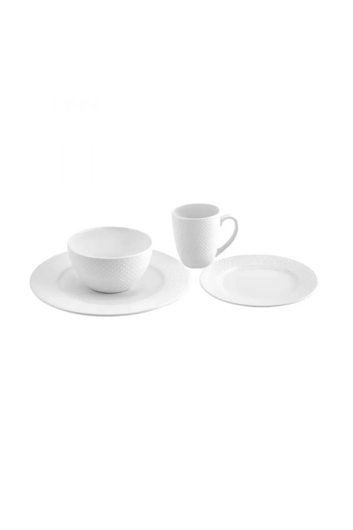 Karaca  Punto Embossed für 4 Personen Geschirrset, 16-teilig, New Generation Bone, Weiß