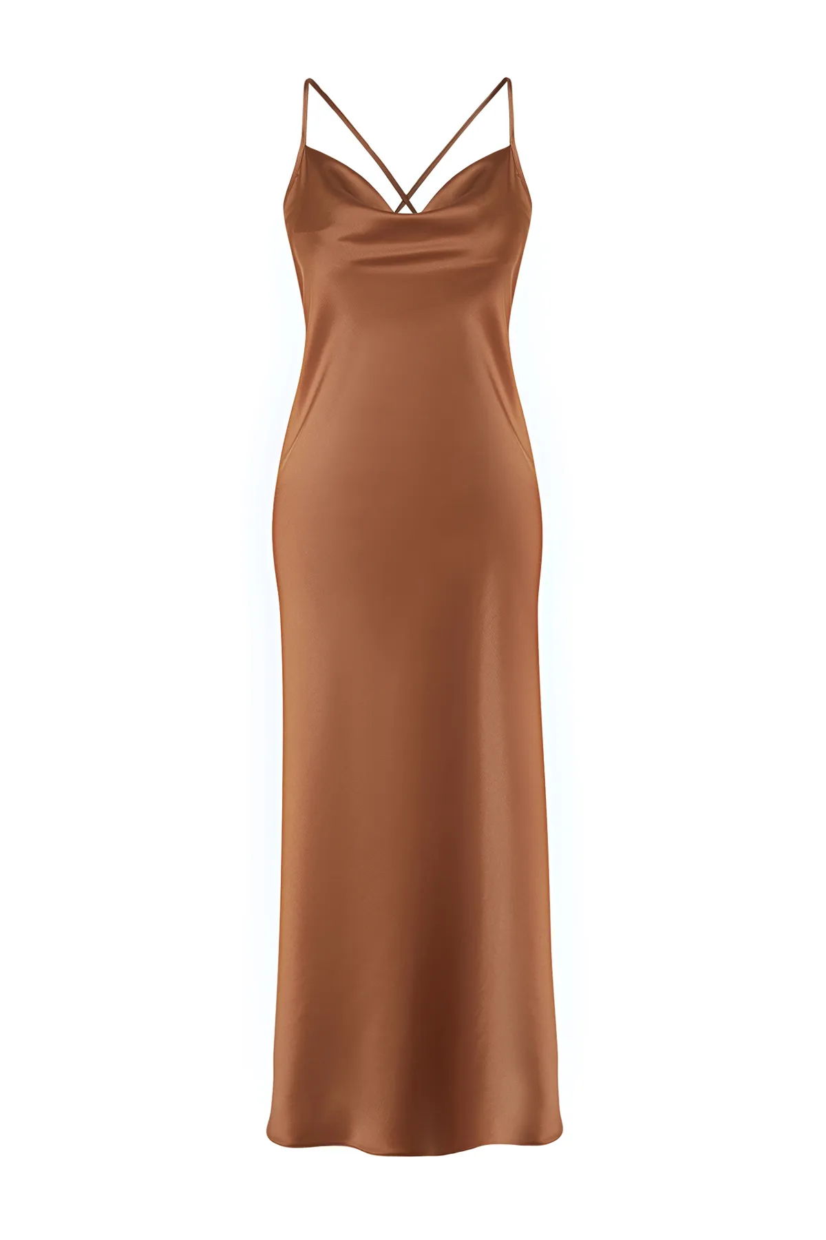 Trendyol Collection  Satinkleid mit braunen Accessoires TPRSS24EL00002