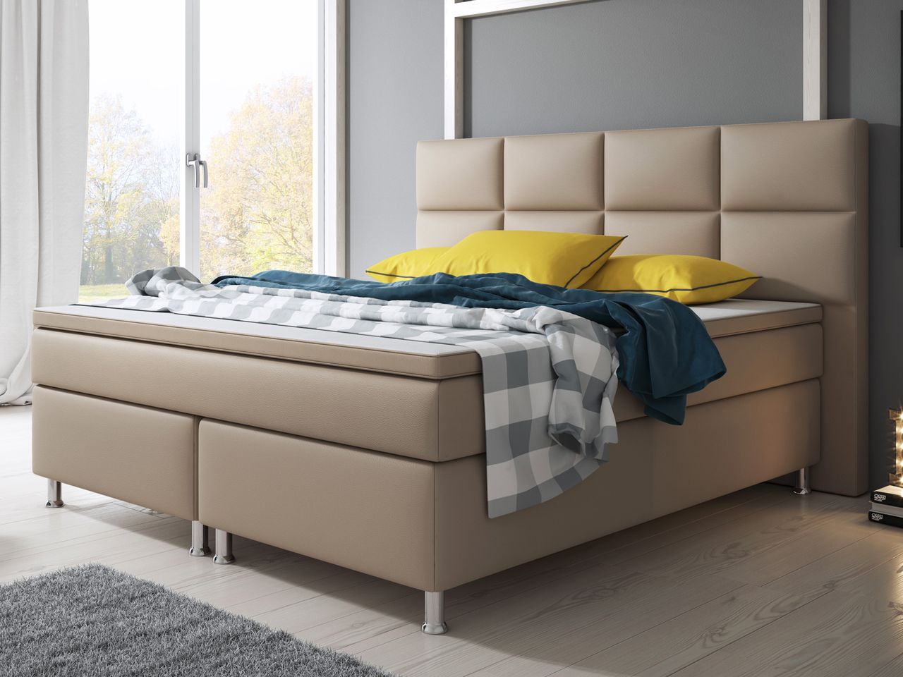 IHG Boxspringbett Miami 180x200 cm Kunstleder Muddy