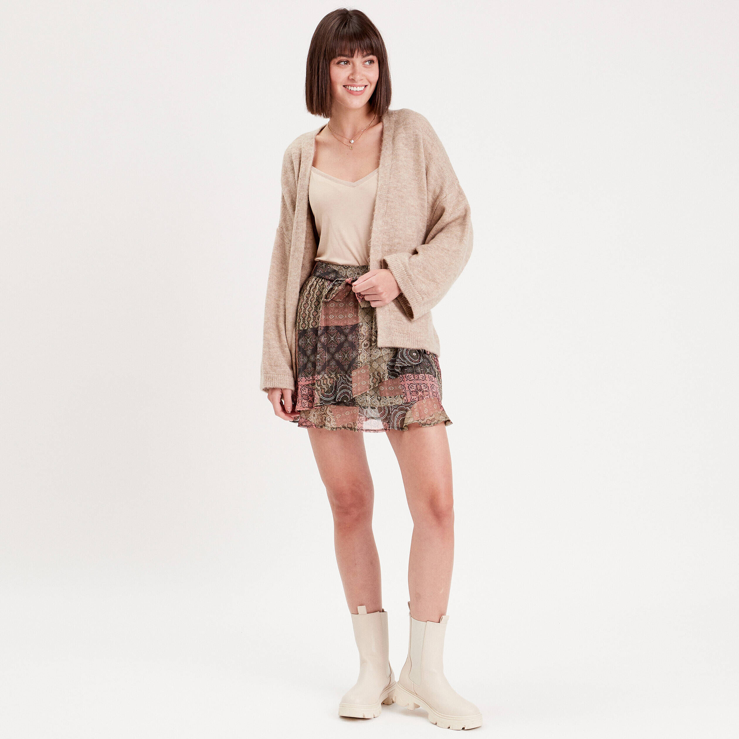 Gilet kimono manches 3/4 beige femme | Cache Cache