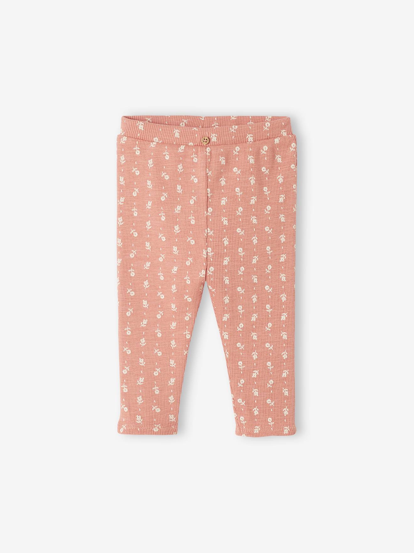Legging imprimé bébé en maille côtelée beige