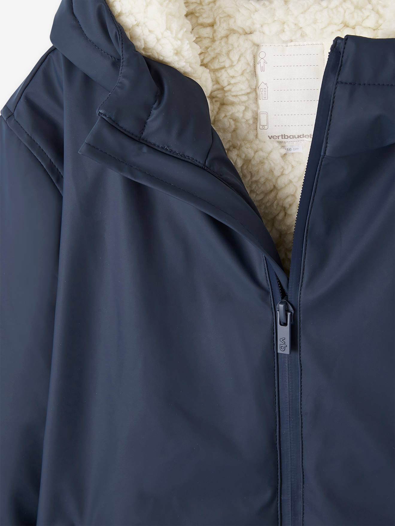 Vertbaudet Jungen Regenjacke mit Kapuze & Teddyfleece-Futter - nachtblau