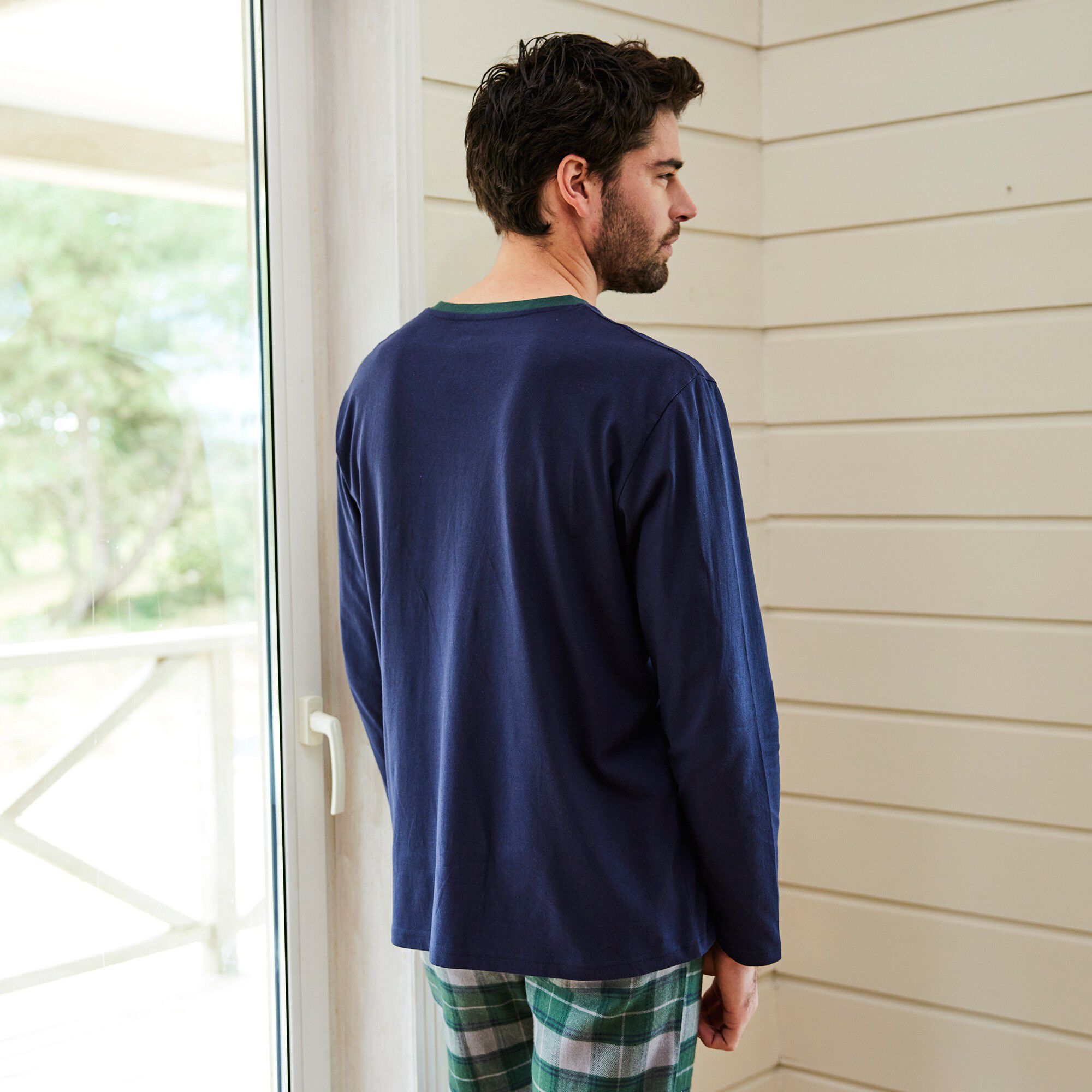 T-shirt pyjama jersey col tunisien manches longues