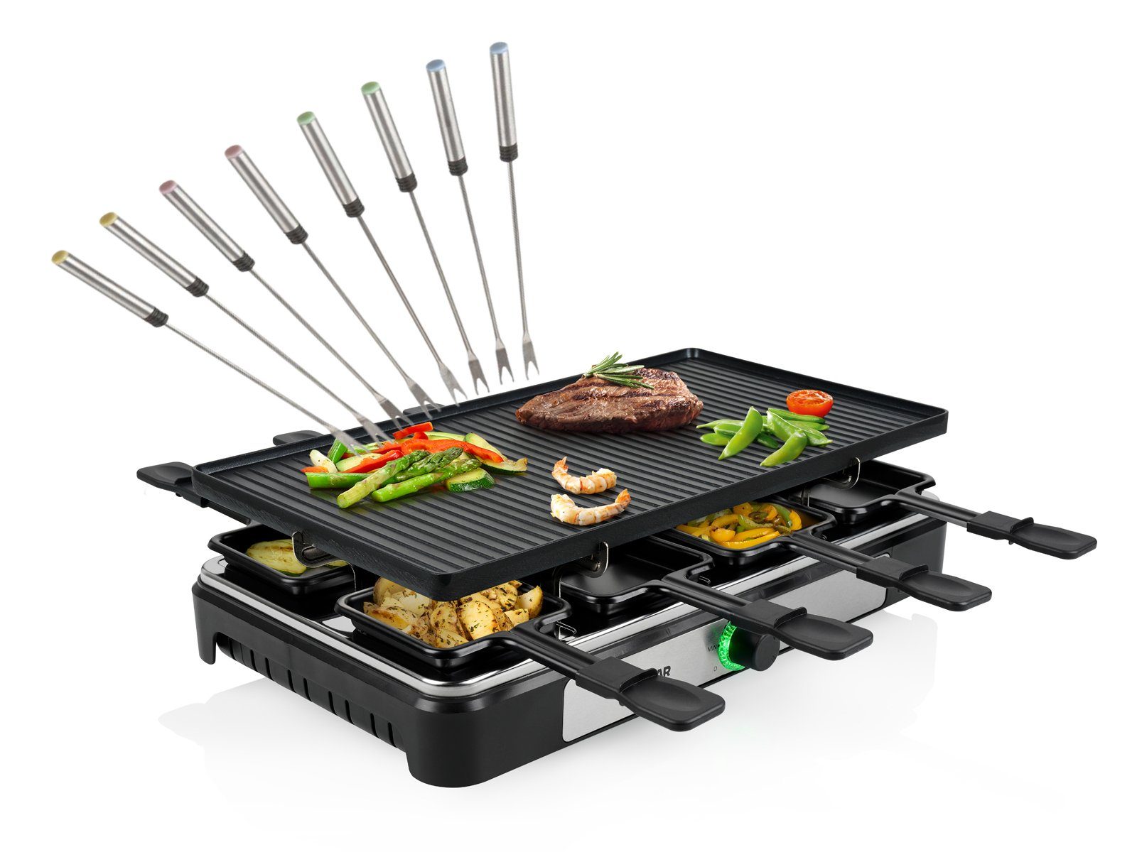 Setpoint Raclette, 1400 W, Gerät für 2-8 Personen Tischgrill wendbare Grillplatte Teppanyaki