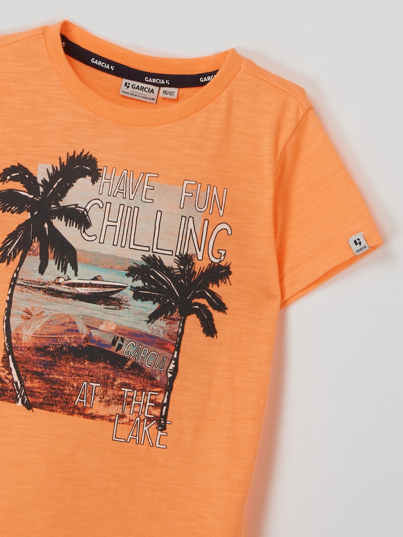 T-Shirt mit Print in neon orange