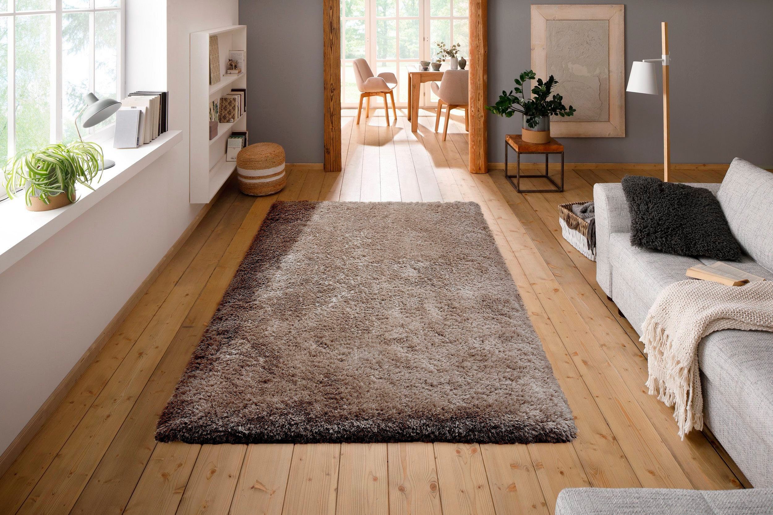 Hochflor-Teppich Lasse, Mikrofaser Teppich, Leonique, rechteckig, Höhe: 76 mm, Shaggy-Look, meliertes Garn, Wohnzimmer, Schlafzimmer, Kinderzimmer