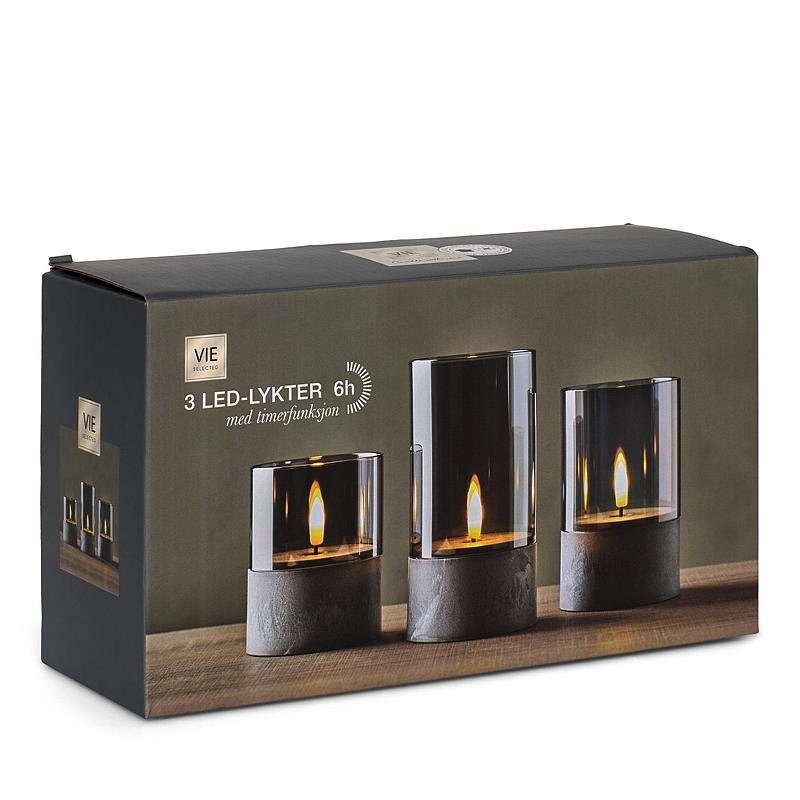 Vie Selected Ledlys 3 stk m/sotet glass Sement Base