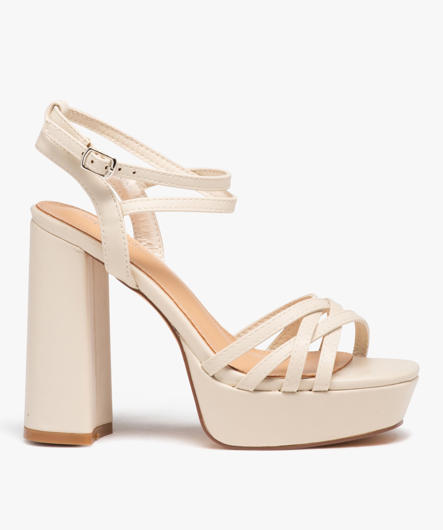 Sandales femme unies à talon haut carré évasé beige | GEMO
