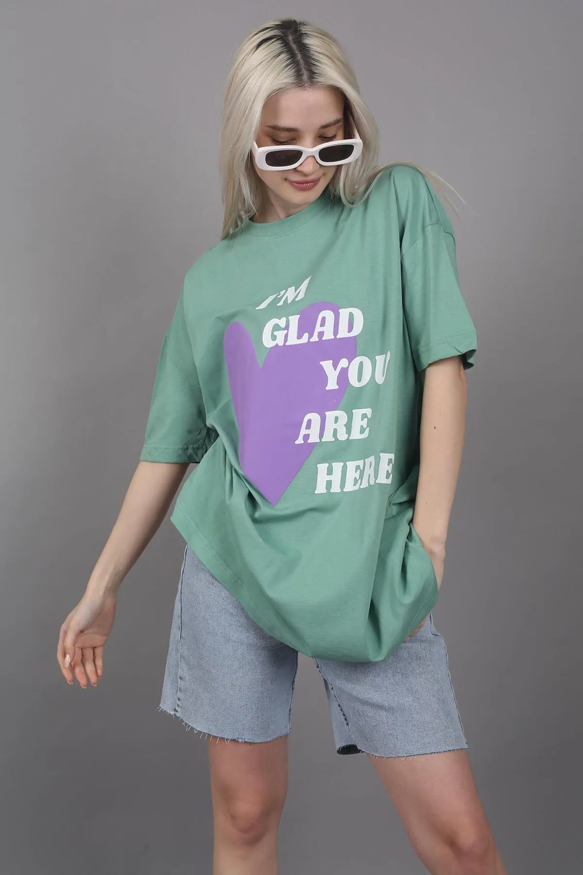 Madmext  Mad Girls Grün bedrucktes T-Shirt Mg1202