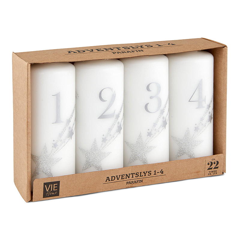 Vie Home Adventslys 4-pk 12 cm, 1-4 stearin hvit