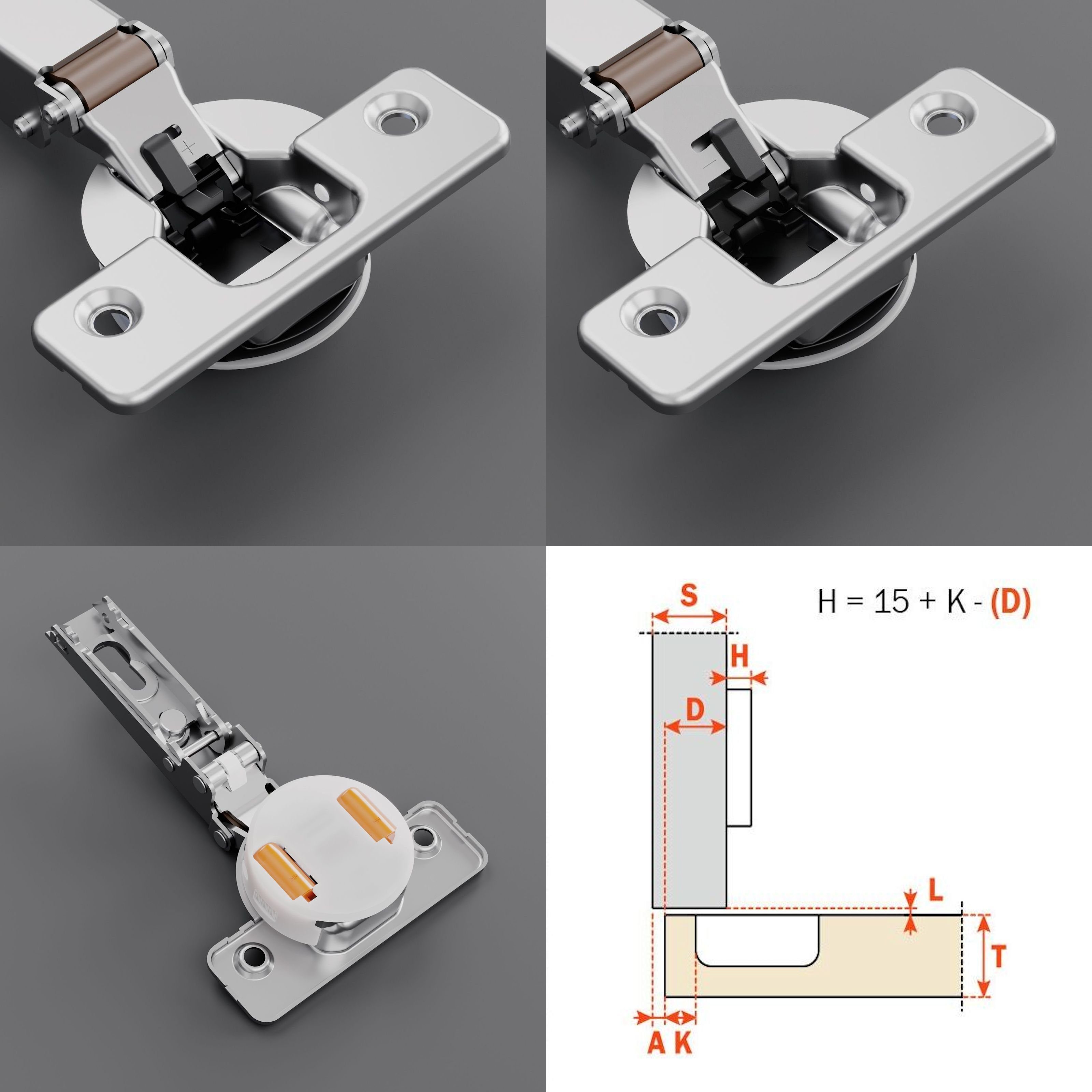 SO-TECH® Möbelbeschlag 2 x Salice Topfband S700 110° Bohrbild T52 Nickel matt MPL Linear H3 (2 St)