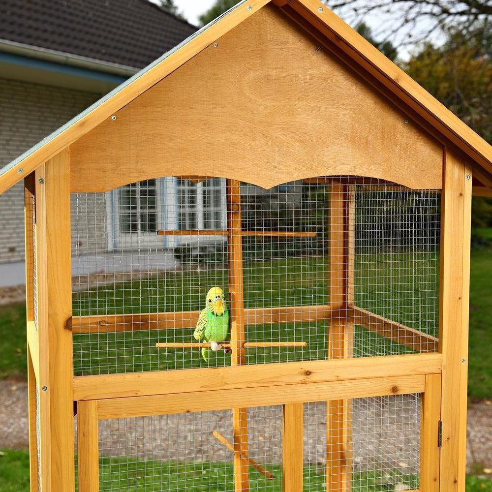 Melko Vogelkäfig Vogelhaus Vogelkäfig Vogelvoliere aus Holz in Braun M02 Voliere Vogel Papageienkäfig Tierkäfig Wellensittich Außenvoliere Papageienkäfig