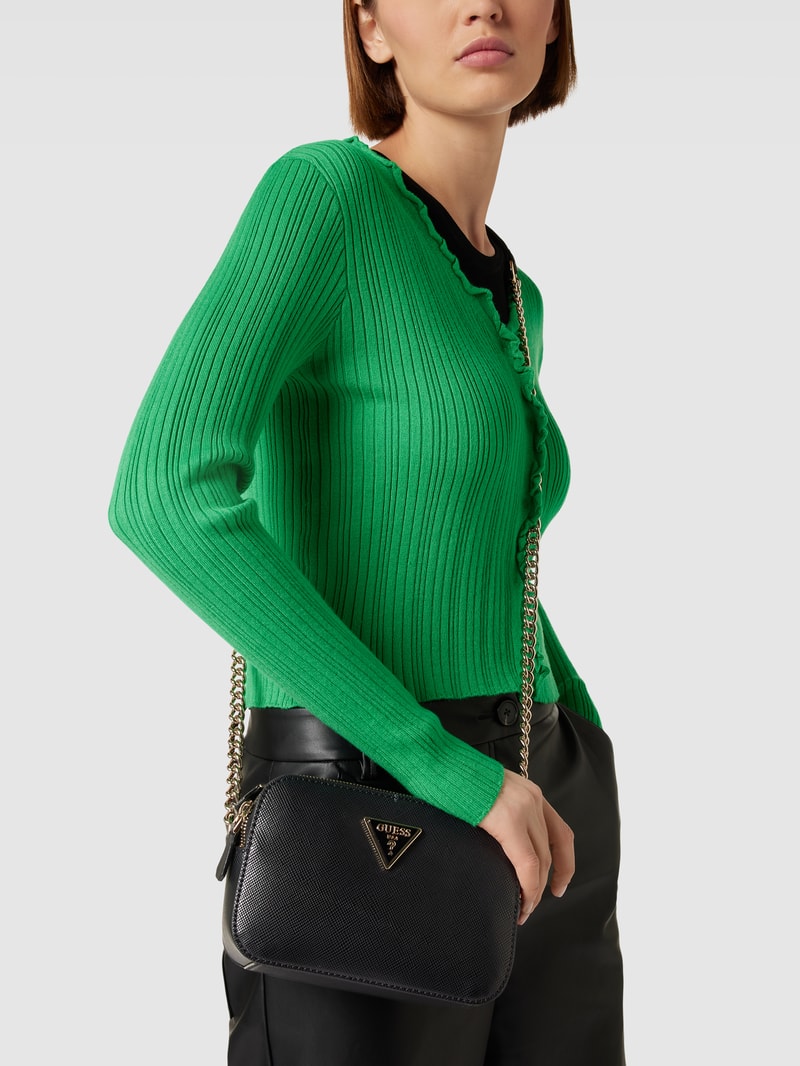 Umhängetasche mit Label-Applikation in schwarz