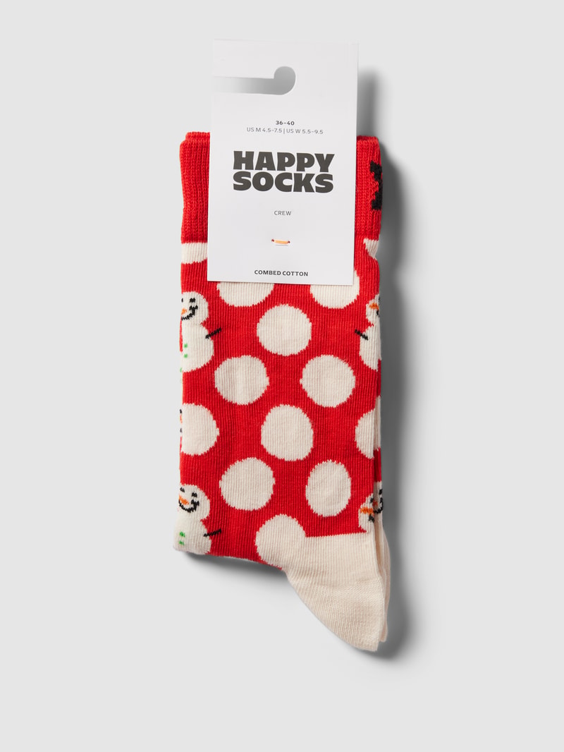 Socken mit Allover-Muster Modell 'Big Dot Snowman' in hellrot