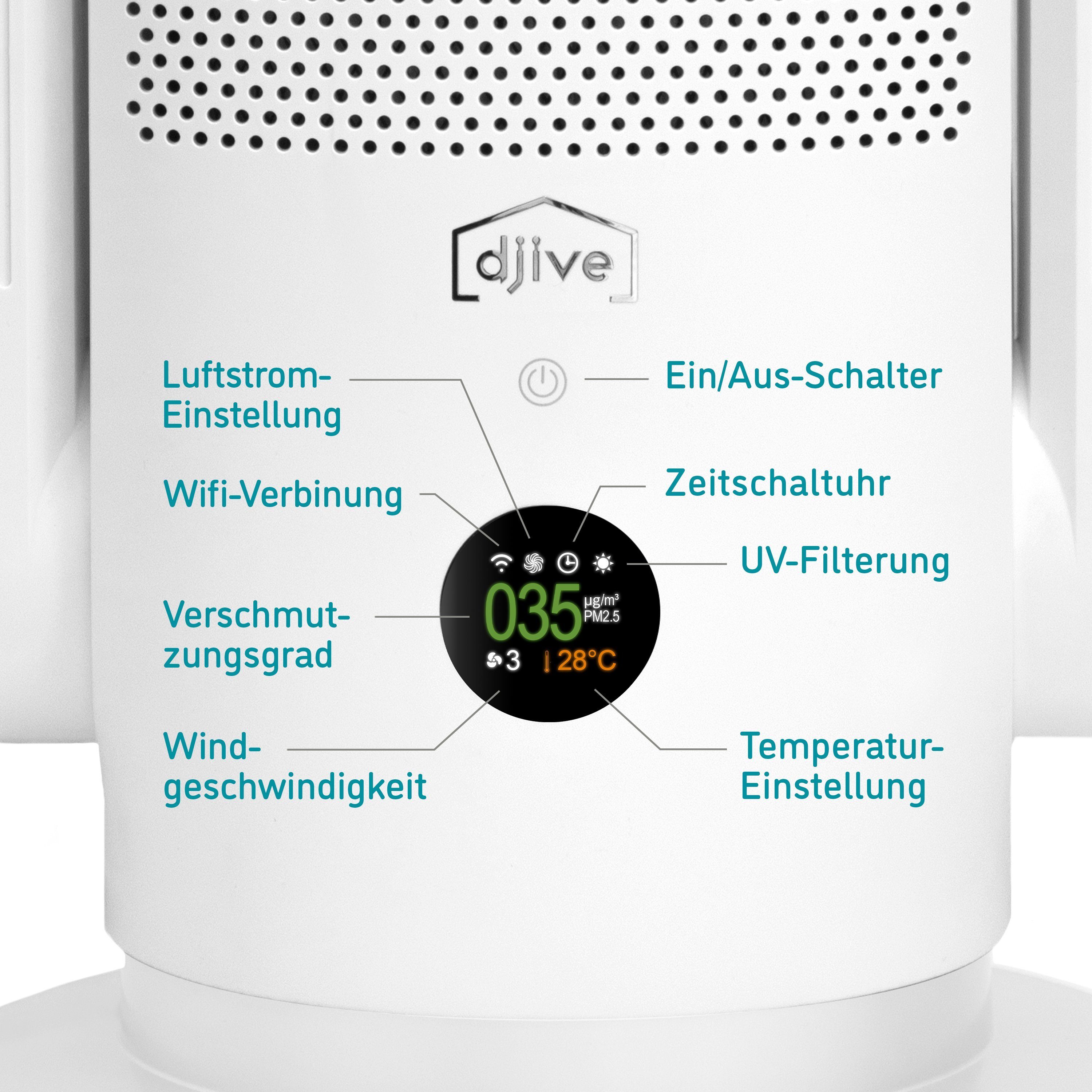 djive Ventilatorkombigerät ARC Heater, leise 9 Stufen, Schlafmodus, HEPA Luftreiniger, Heizlüfter, Allergiker