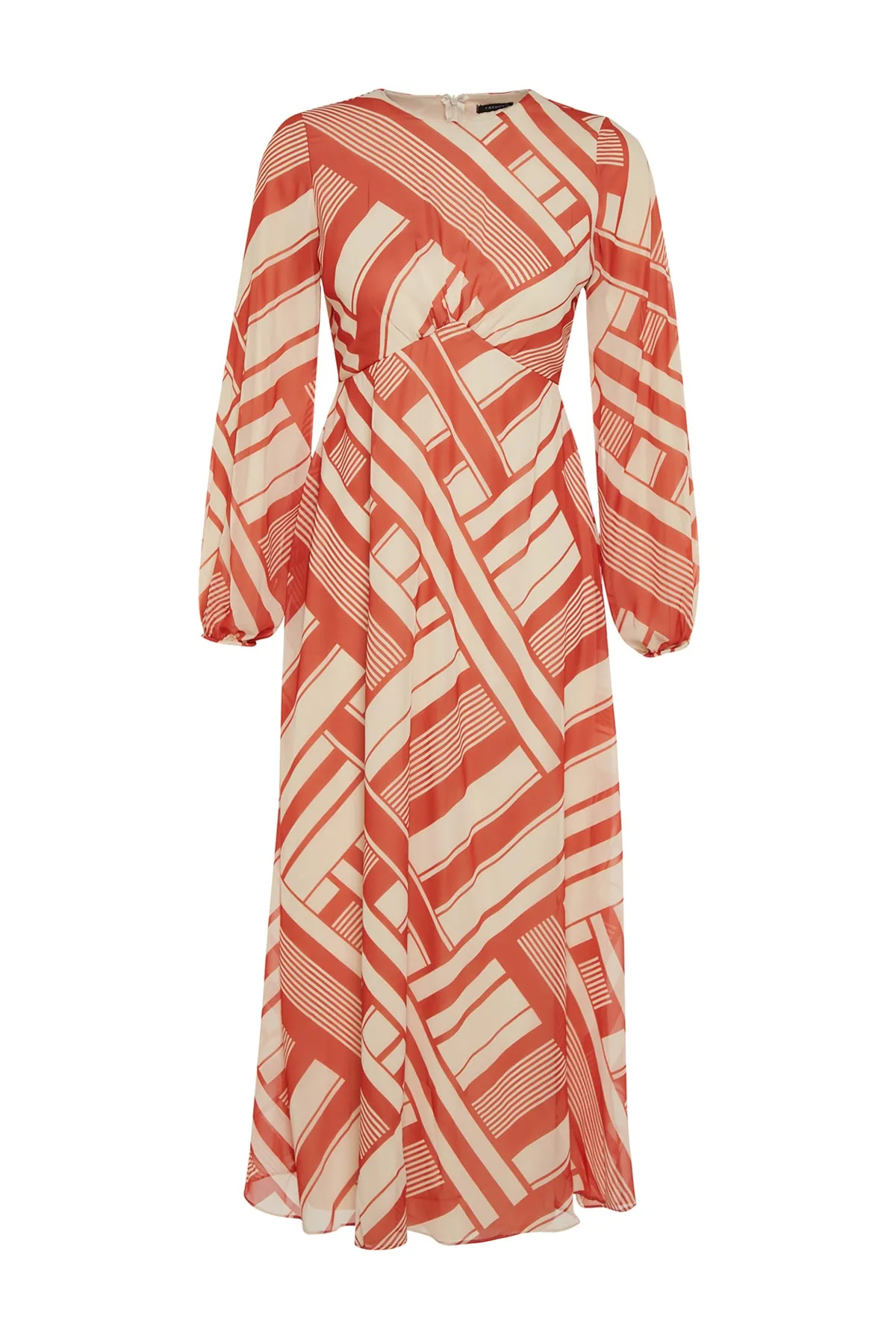 Trendyol Modest  Oranges, geometrisch gemustertes, gefüttertes gewebtes Chiffonkleid TCTSS23EB00063