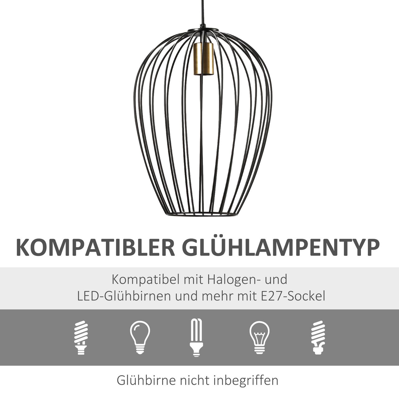 HOMCOM Pendelleuchte Hängeleuchte Hängelampe modern Pendellampe für Büro Wohnzimmer Esszimmer Metall Schwarz Ø26 x 130 cm