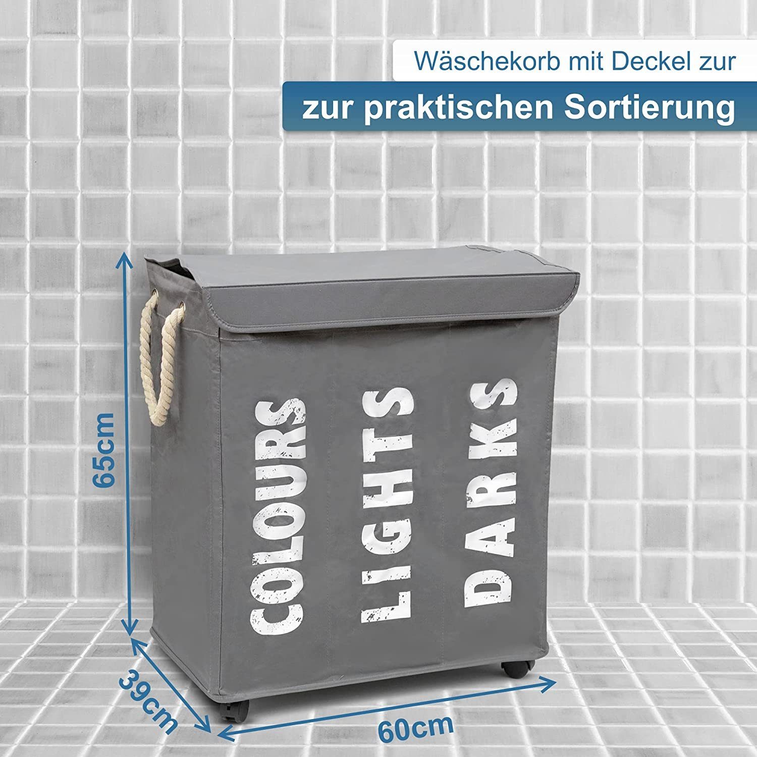 osoltus Wäschesortierer osoltus 3er Wäschesortierer auf Rollen Wäschebox Wäschekorb grau