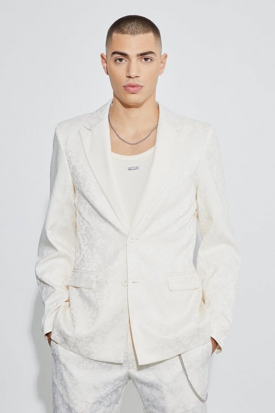 Einreihiger Slim-Fit Satin-Blazer mit Barock-Print