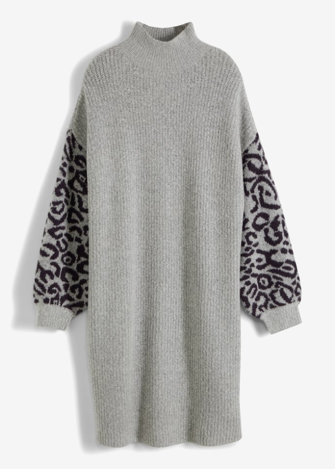 Oversized Strickkleid mit Leomuster