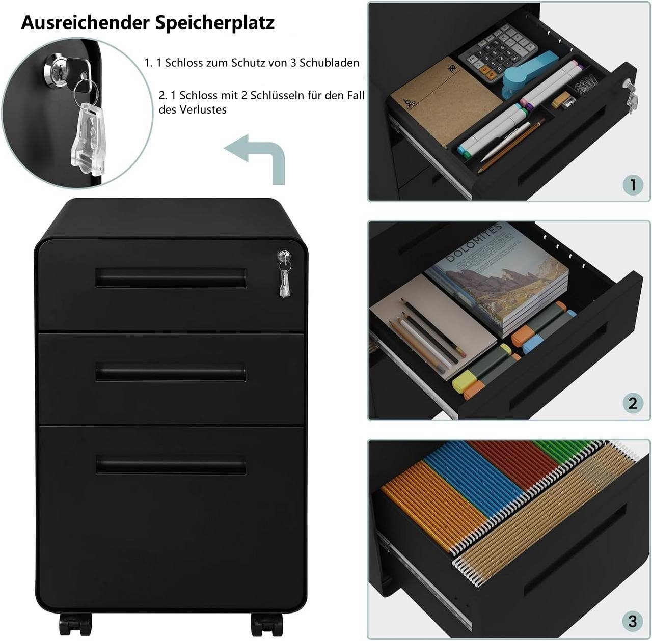 Woltu Aktenschrank (1-St) Rollcontainer mit 3 Schubladen