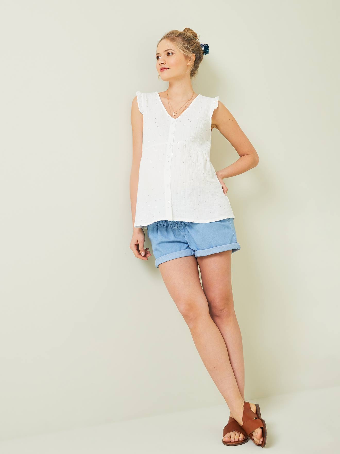Blouse de grossesse et d'allaitement gaze de coton vert
