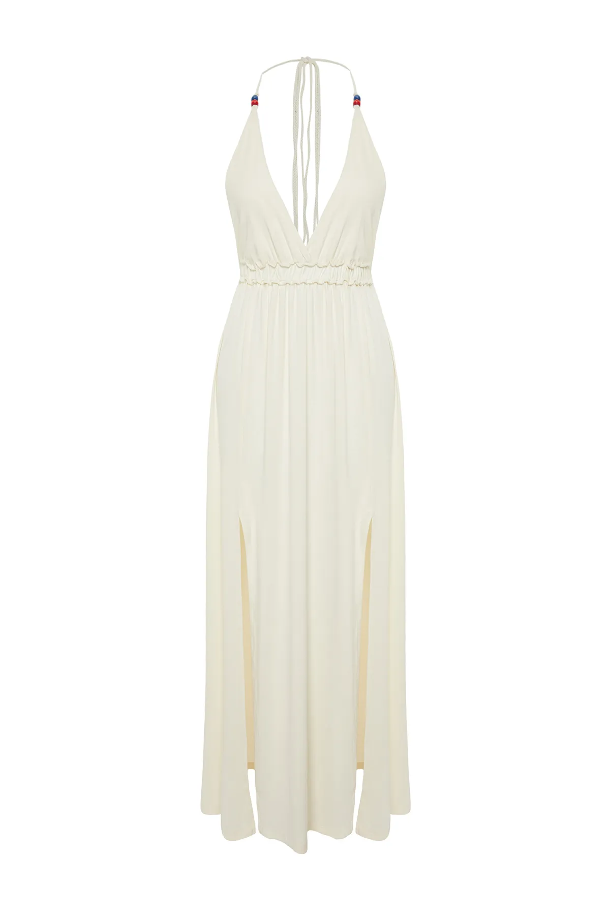 Trendyol Collection  Braut-Strandkleid mit Maxi-Strickperlen-Accessoire in Ecru TBESS21EL2796